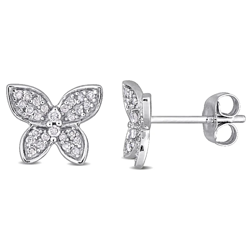 Stud Earrings with Embossed Patterns -1/5 CT TW Diamond Butterfly Stud Earrings in 10K White Gold