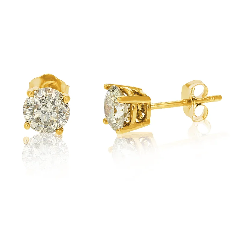 Star Shaped Stud Earrings for Charm -1.50 cttw Champagne Diamond Stud Earrings 14K Yellow Gold