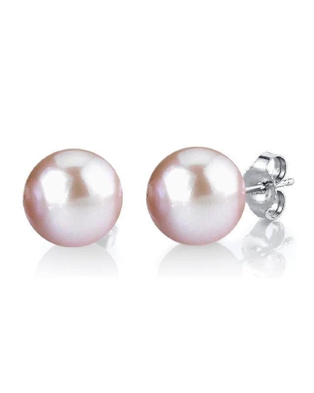 Vintage Stud Earrings with Patina -10mm Pink Freshwater Round Pearl Stud Earrings