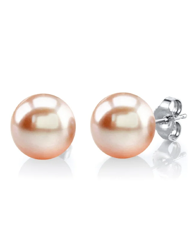 Large Stud Earrings for Statement -11mm Peach Freshwater Round Pearl Stud Earrings