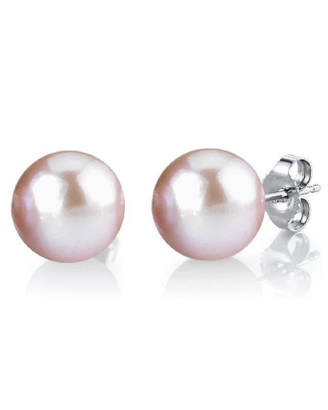 Retro Stud Earrings for Nostalgia -11mm Pink Freshwater Round Pearl Stud Earrings