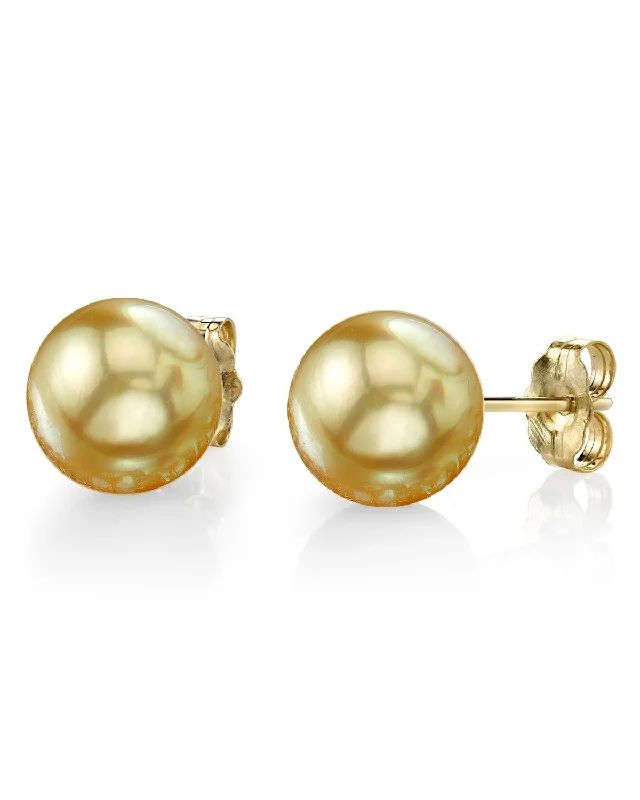 Double Stud Earrings for Impact -Golden South Sea Pearl Stud Earrings, 12.0-13.0mm