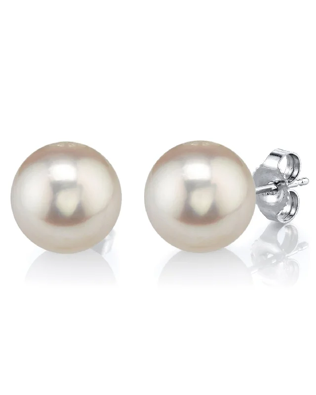 Heart Shaped Stud Earrings for Love -12.0-13.0mm White Freshwater Round Pearl Stud Earrings - AAAA Quality