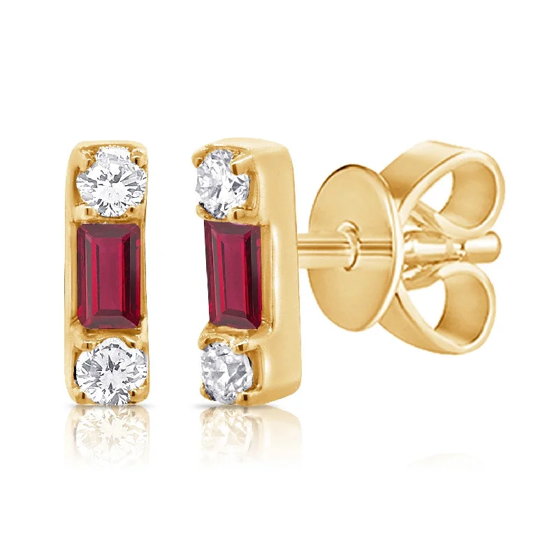 Diamond Stud Earrings for Luxury -14k Gold Diamond & Ruby Stud Earrings