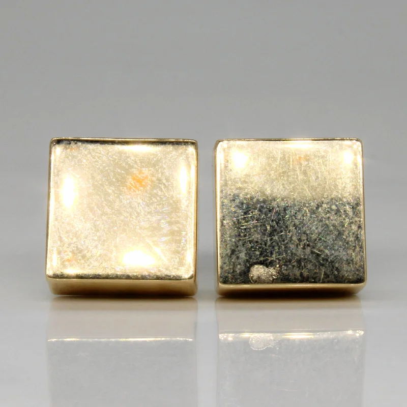 Gothic Stud Earrings with Dark Tone -14k Yellow Gold Square Stud Earrings