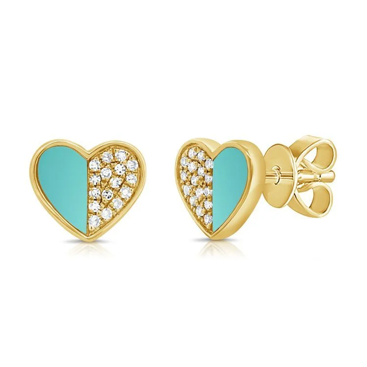 Stud Earrings for Festival Style -14k YG 1.70GR STUD EARRINGS 32 DIAMONDS 0.11 2 TURQUOISE 3.00