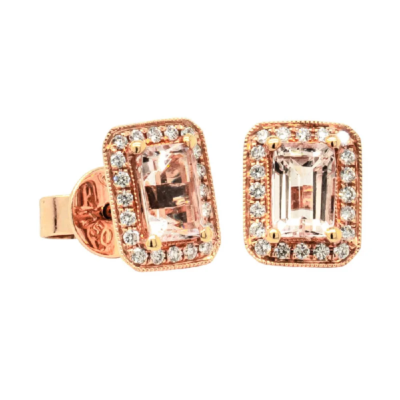 Square Stud Earrings for Modern -18ct Rose Gold 1.33ct Morganite & Diamond Empire Stud Earrings