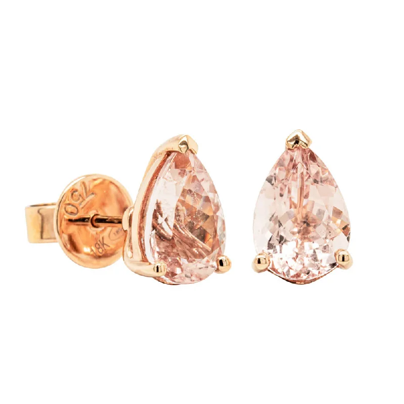 Stud Earrings with Hammered Finish -18ct Rose Gold 3.98ct Morganite Stud Earrings