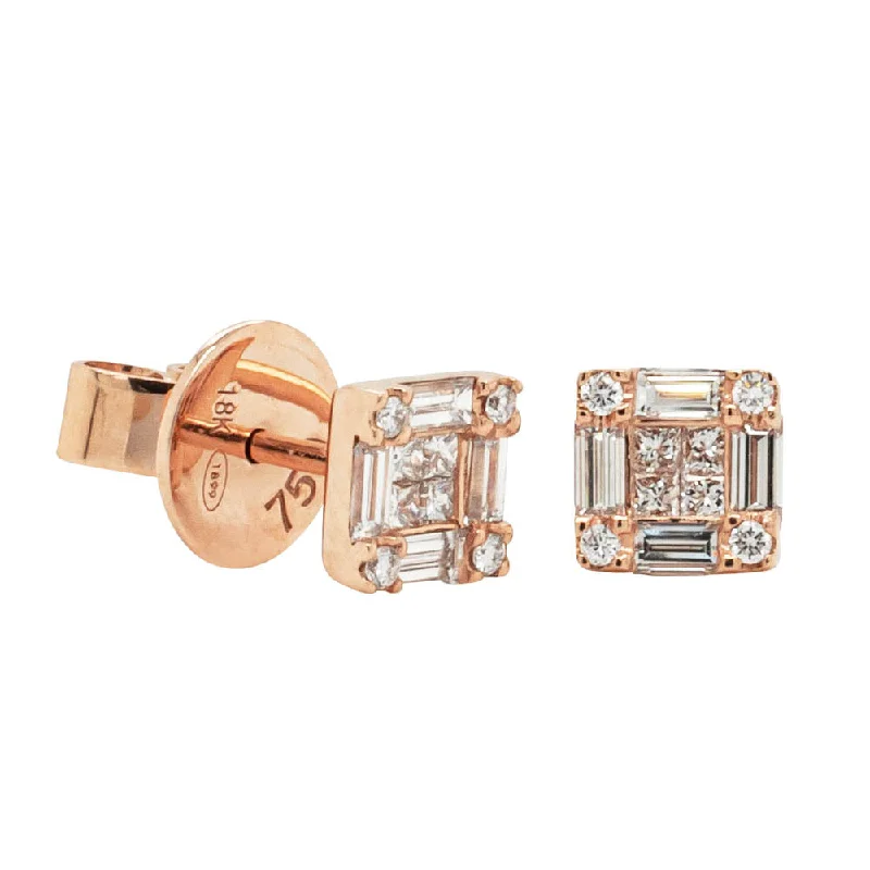 Waterproof Stud Earrings for Outdoor -18ct Rose Gold Diamond Quattro Stud Earrings