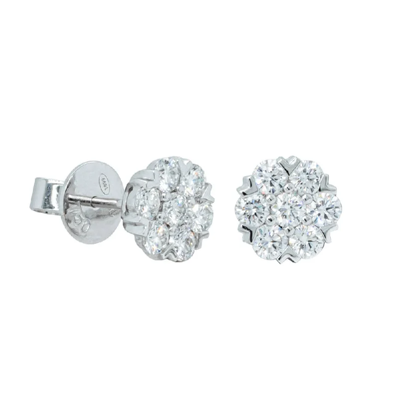 Stud Earrings with Wave Designs -18ct White Gold 1.23ct Diamond Lotus Stud Earrings