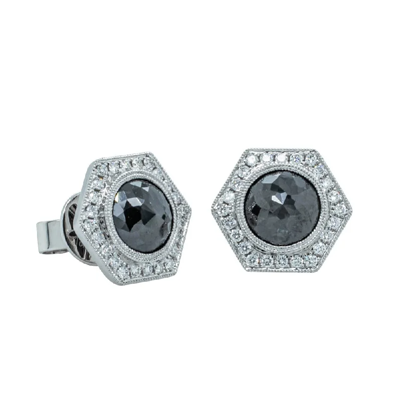 Maximalist Stud Earrings for Bling -18ct White Gold 2.46ct Black Diamond Halo Stud Earrings