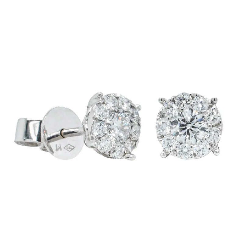 Indian Stud Earrings with Intricacy -18ct White Gold .84ct Diamond Cluster Stud Earrings