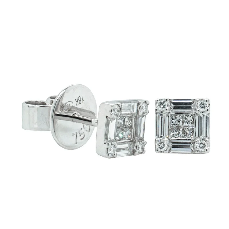 Heavy Duty Stud Earrings for Durability -18ct White Gold Diamond Quattro Stud Earrings