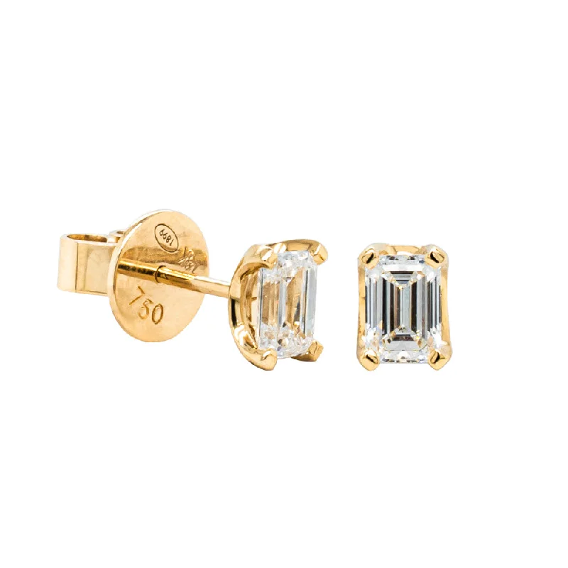 Stud Earrings for School Uniform -18ct Yellow Gold 1.00ct Emerald Cut Diamond Blossom Stud Earrings