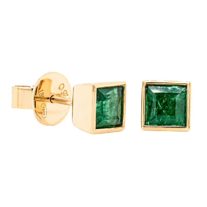 Stud Earrings with Chevron Designs -18ct Yellow Gold 1.55ct Emerald Stud Earrings