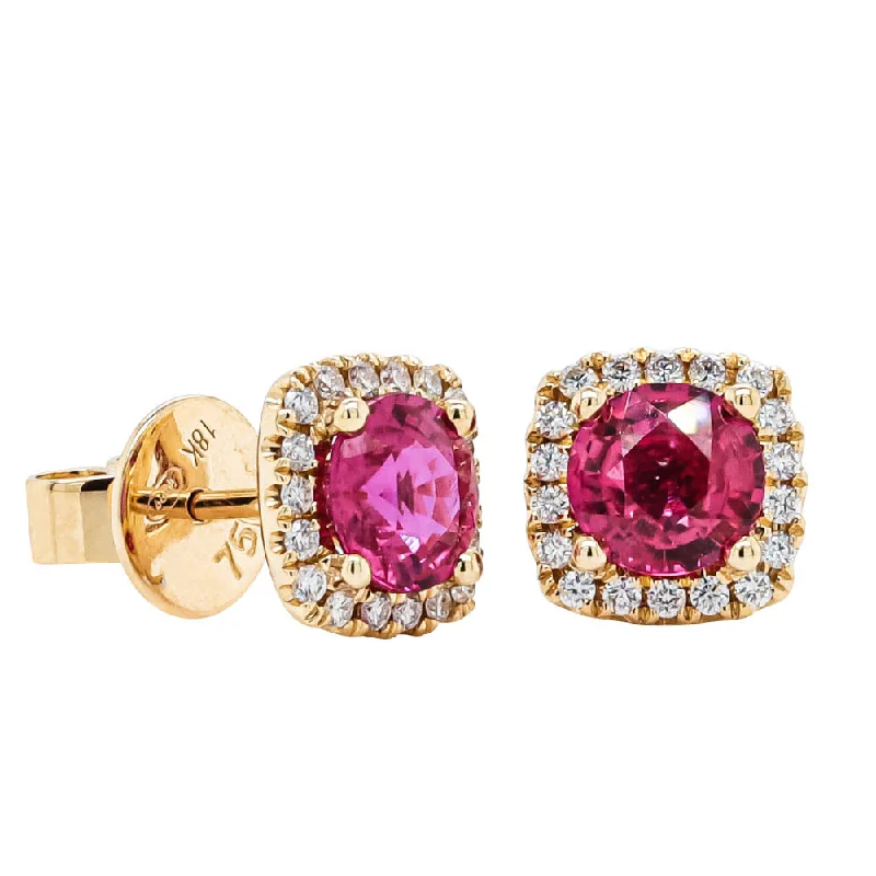 Adjustable Stud Earrings for Custom Fit -18ct Yellow Gold 2.00ct Ruby & Diamond Peony Stud Earrings