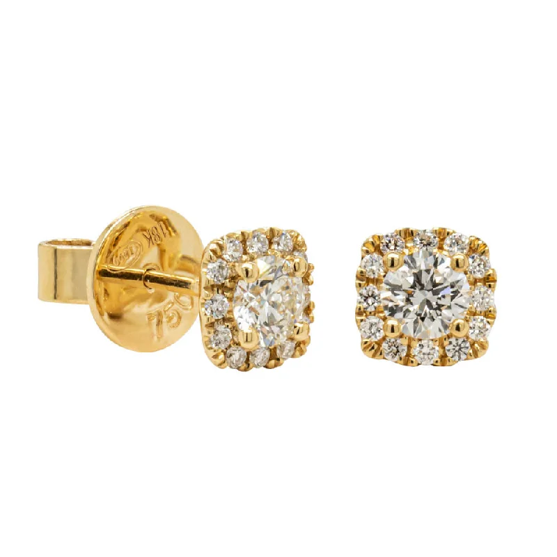 Stud Earrings with Embossed Patterns -18ct Yellow Gold .55ct Diamond Peony Stud Earrings