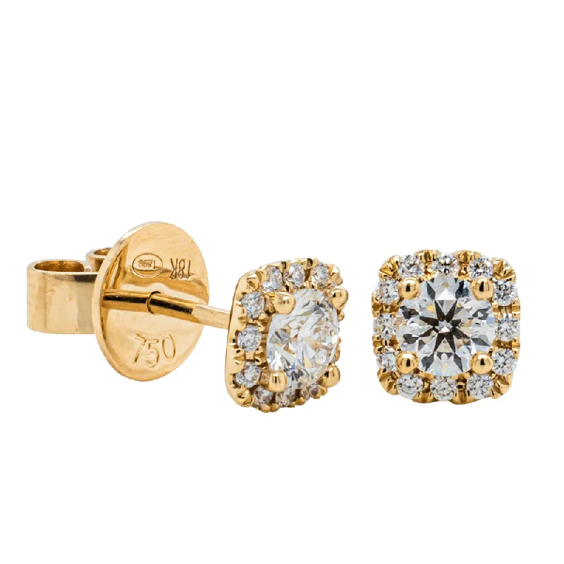 Stud Earrings with Polished Shine -18ct Yellow Gold .60ct Diamond Peony Stud Earrings