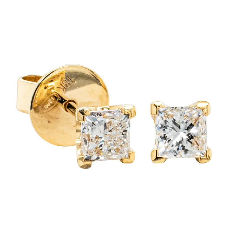 Stud Earrings for Everyday Glamour -18ct Yellow Gold .82ct Princess Cut Diamond Blossom Stud Earrings