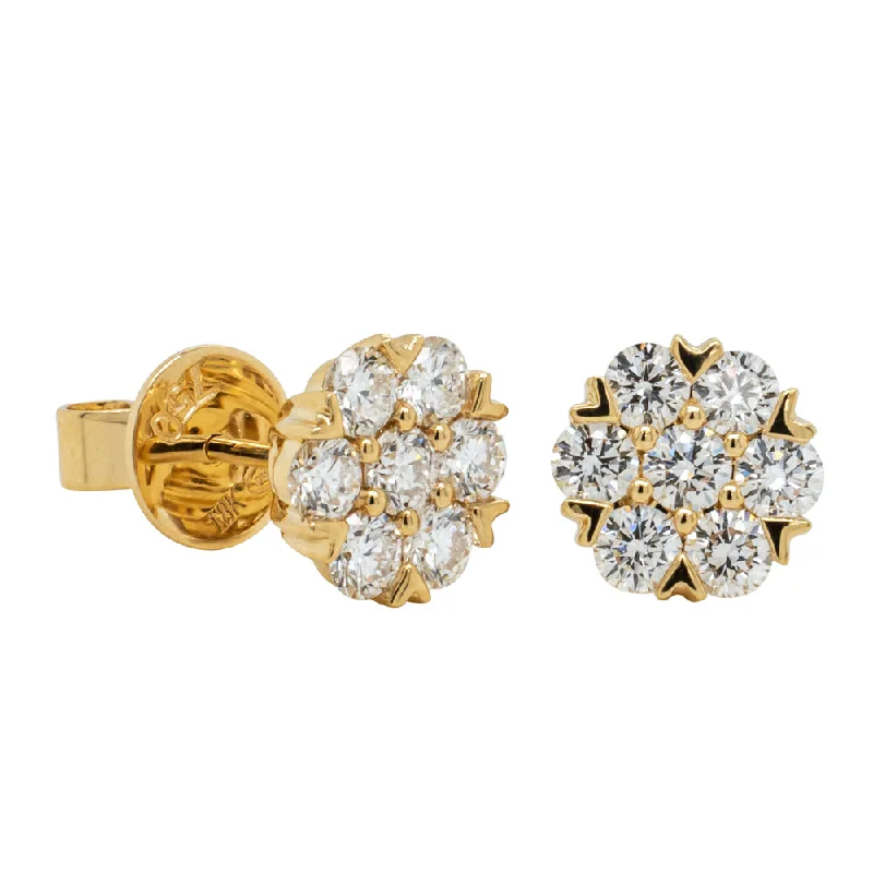 Push Back Stud Earrings for Convenience -18ct Yellow Gold Diamond Lotus Stud Earrings