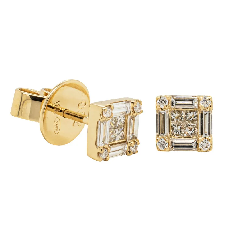 Tarnish Resistant Stud Earrings for Longevity -18ct Yellow Gold Diamond Quattro Stud Earrings