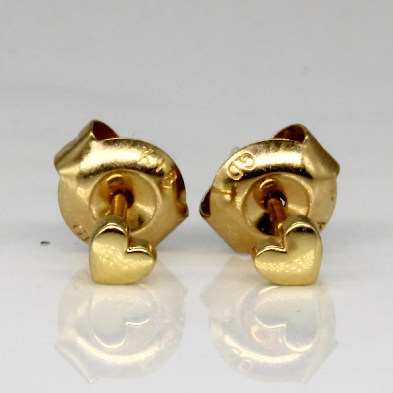 Stud Earrings with Debossed Designs -18k Yellow Gold Heart Stud Earrings