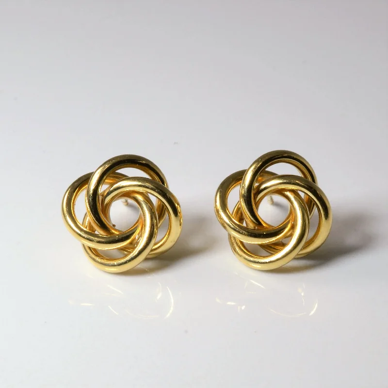 Stud Earrings with Pearls and Diamonds -Yellow Gold Interlocking Stud Earrings |