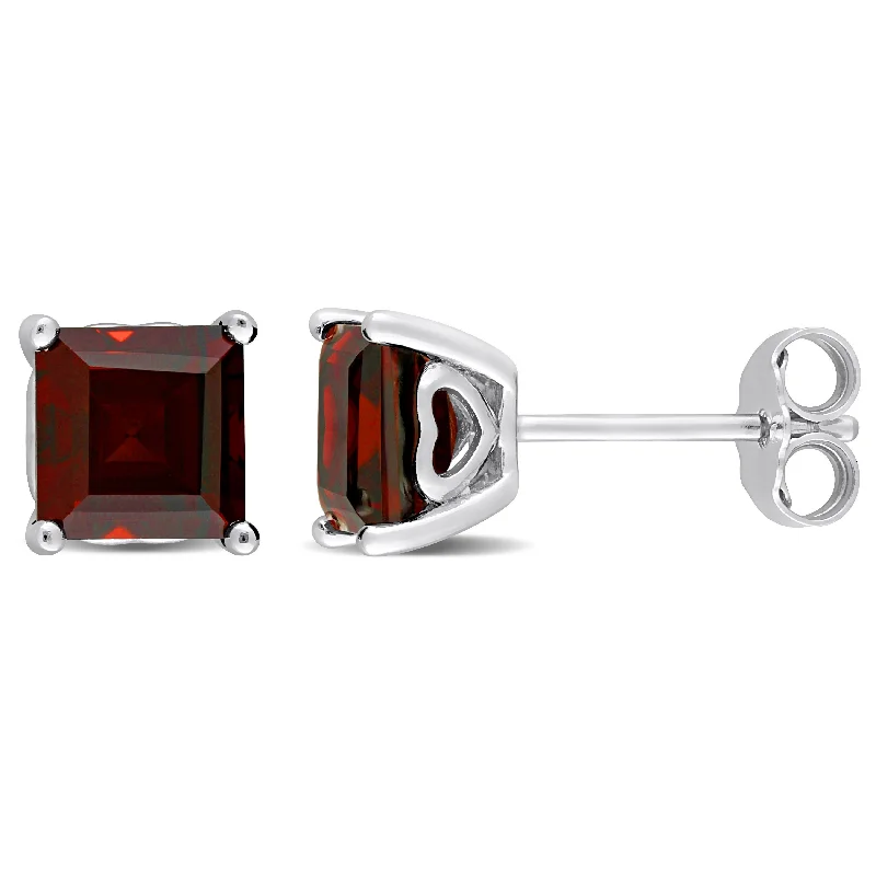 Gemstone Stud Earrings for Color -2 1/2 CT TGW Princess Cut Garnet Stud Earrings in Sterling Silver