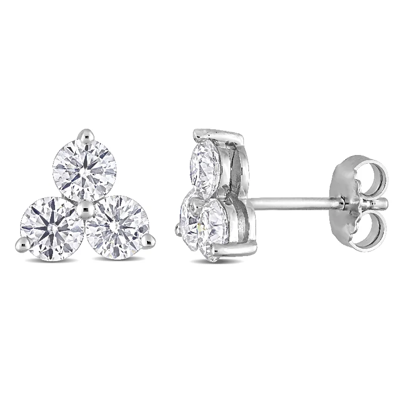 Stud Earrings for Travel Look -2 1/6 CT DEW Created Moissanite Three-Stone Stud Earrings in Sterling Silver