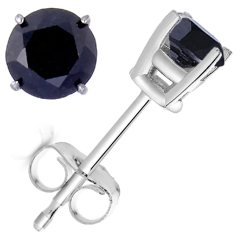 Stud Earrings for Yoga Session -2.50 cttw Black Diamond Stud Earrings 14k White Gold