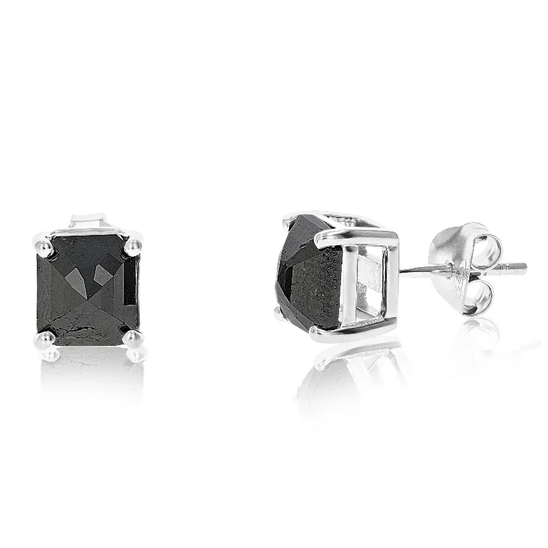 Triple Stud Earrings for Layered -2.50 cttw Princess Cut Black Diamond Stud Earrings .925 Sterling Silver