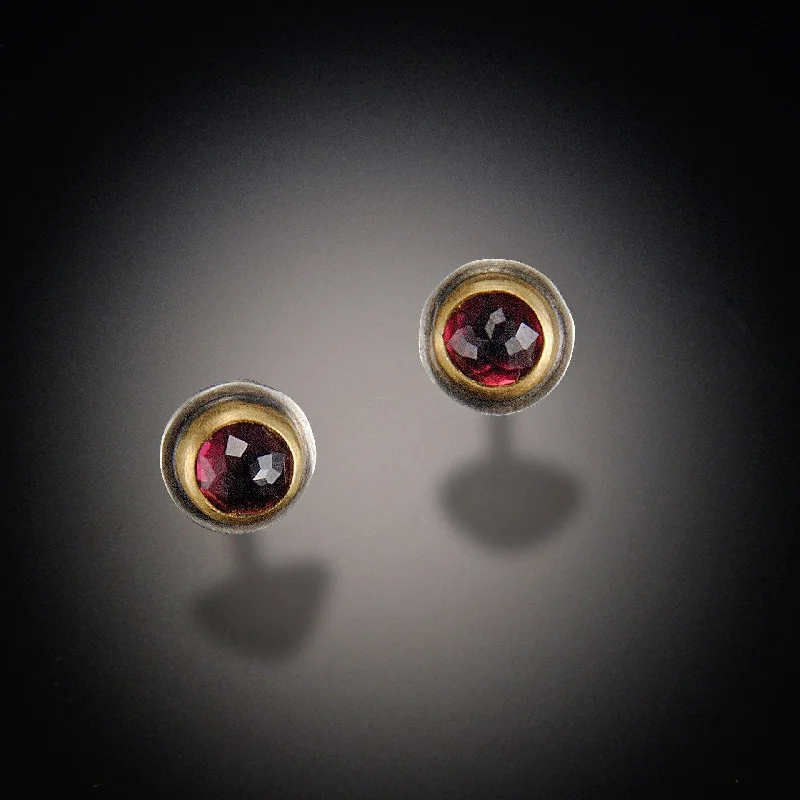 Hippie Stud Earrings with Beads -Round Garnet Stud Earrings