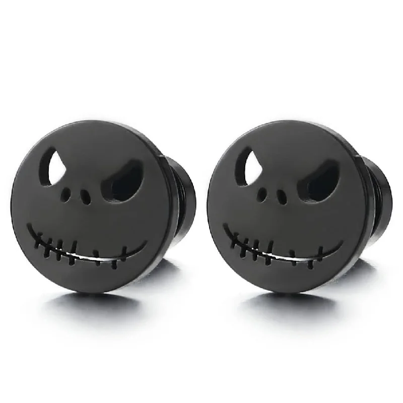 Stud Earrings for Gym Workout -2pcs Black Little Monster Stud Earrings in Steel for Men Women, Screw Back, Rock Punk Hipster