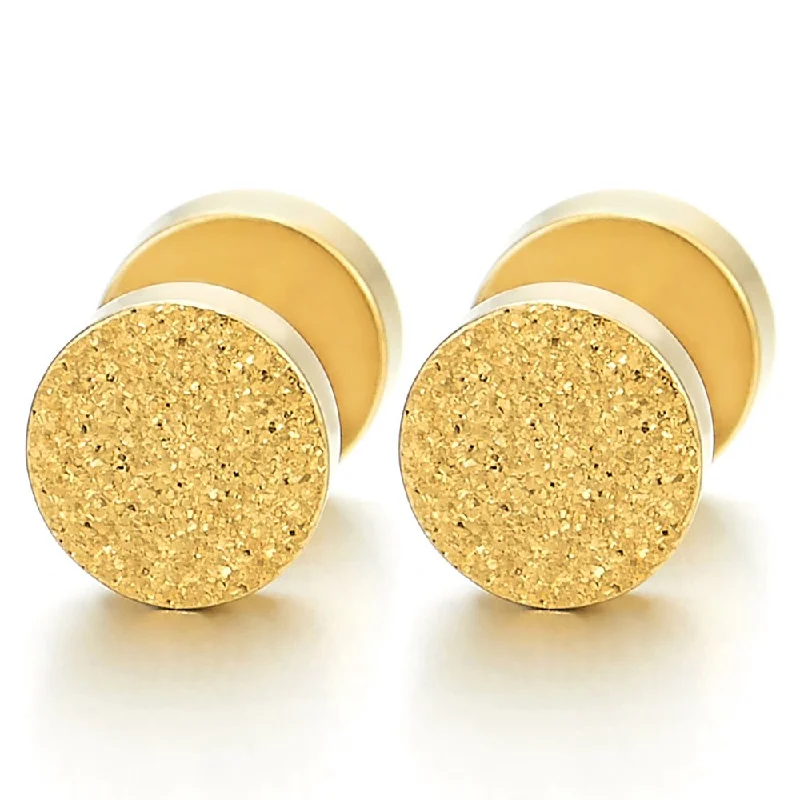 Stud Earrings for Bridesmaids Look -2pcs Gold Color Satin Screw Circle Stud Earrings Mens Womens Steel Cheater Fake Ear Plugs Gauges