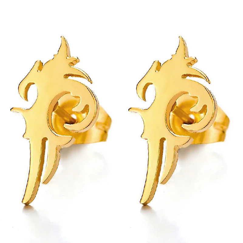 Stud Earrings for School Uniform -2pcs Mens Womens Stainless Steel Gold Color Swirl Flame Stud Earrings