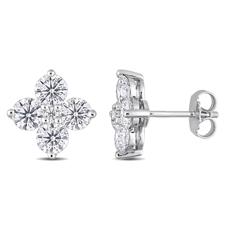 Stud Earrings for Yoga Session -3 CT DEW Created Moissanite Floral Stud Earrings in Sterling Silver