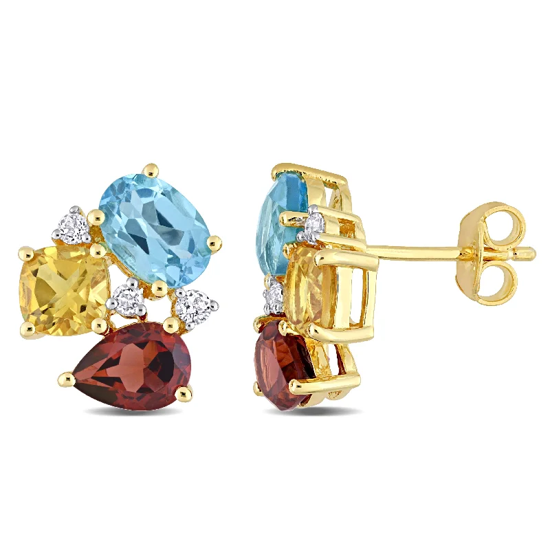 Stud Earrings for Fitness Activities -4 7/8 CT TGW Multi-Color Gemstone Stud Earrings in Yellow Plated Sterling Silver