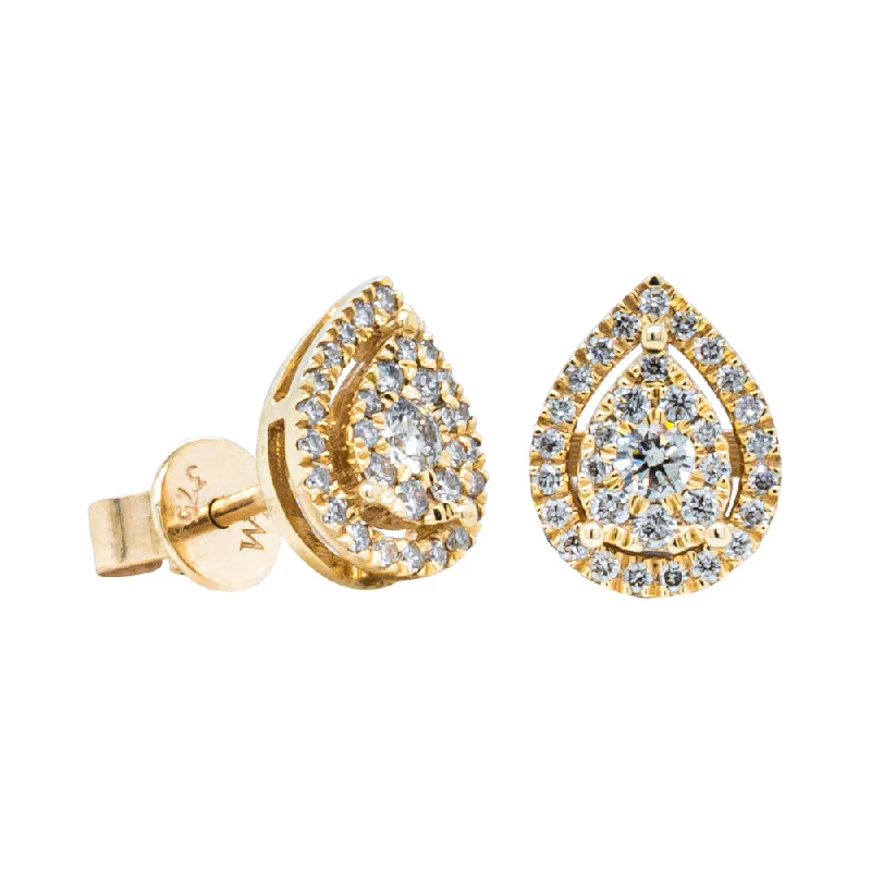 Gold Stud Earrings for Women -9ct Yellow Gold .33ct Diamond Pear Saturn Stud Earrings