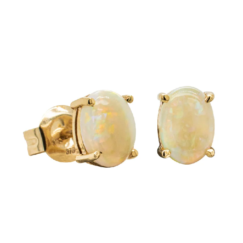 Stud Earrings with Textured Surface -9ct Yellow Gold Opal Stud Earrings