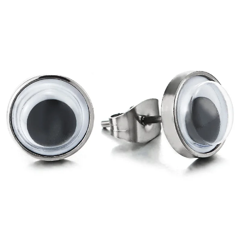 Magnetic Closure Stud Earrings for Easy -9MM Googly Eyes Stud Earrings for Men Women, Stainless Steel 2pcs