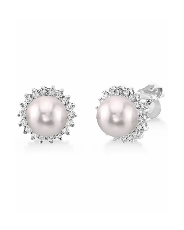 African Stud Earrings with Culture -Akoya Pearl & Diamond Halo Stud Earrings