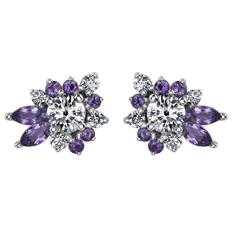 Nickel Free Stud Earrings for Safety -Amethyst and Canadian Diamond Wild Stud Earrings