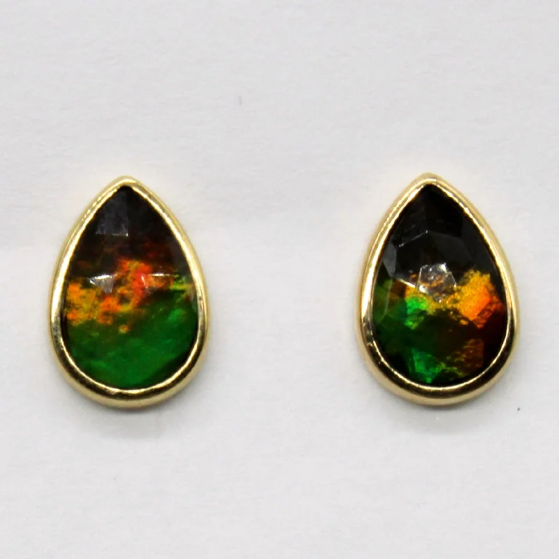 Stud Earrings for Concert Look -Pear Shaped Ammolite Stud Earrings | 1.14ctw |