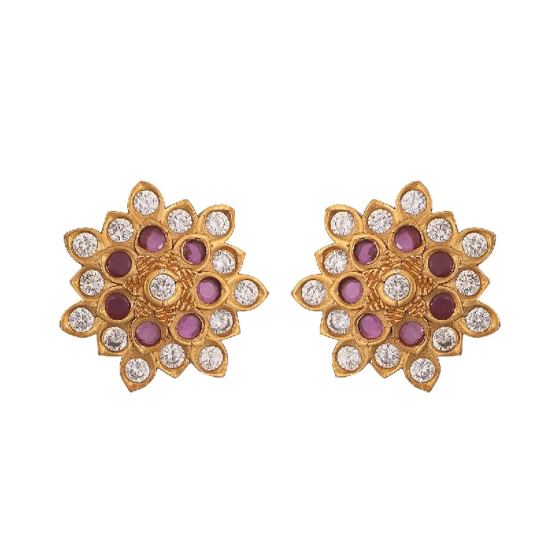 Stud Earrings with Wave Designs -Antique Gold Plated Floral Small Stud Earrings