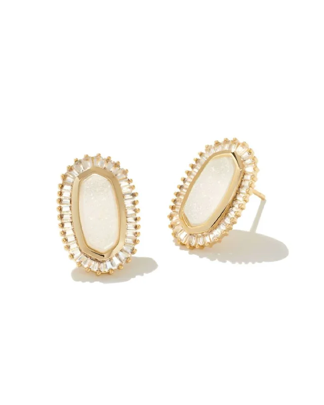 Maximalist Stud Earrings for Bling -Baguette Ellie Stud Earrings In Gold Iridescent Drusy