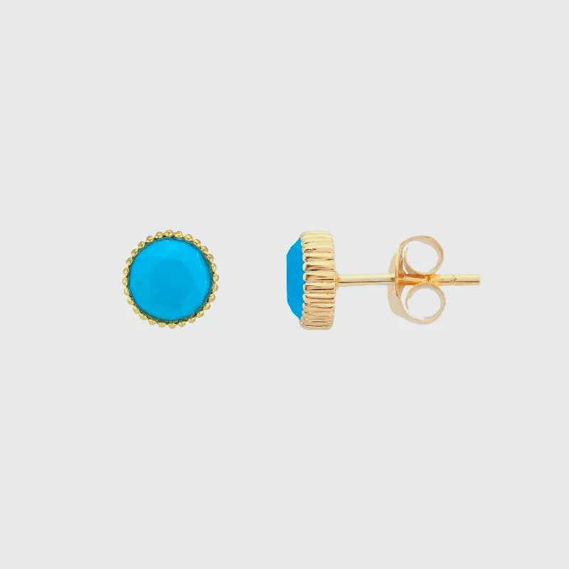 Round Stud Earrings for Classic -Barcelona December Turquoise Birthstone Stud Earrings