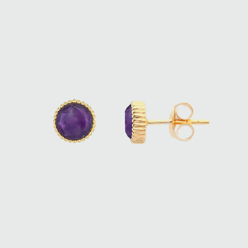 Hippie Stud Earrings with Beads -Barcelona February Amethyst Birthstone Stud Earrings