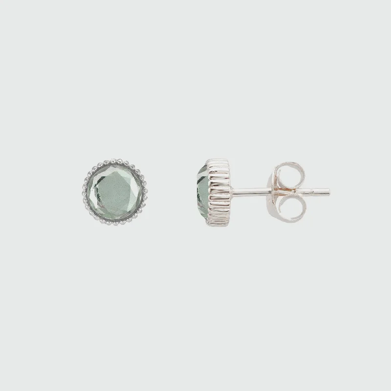 Stud Earrings for Bridesmaids Look -Barcelona Silver August Green Amethyst Birthstone Stud Earrings