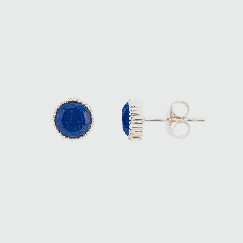 Stud Earrings with Filigree -Barcelona Silver September Lapis Lazuli Birthstone Stud Earrings