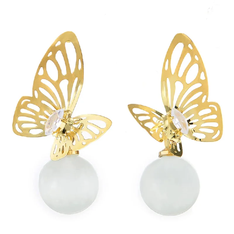 Stud Earrings with Keyhole Designs -Beautiful Gold Color Butterfly Drop Dangle Stud Earrings with Gem Stone